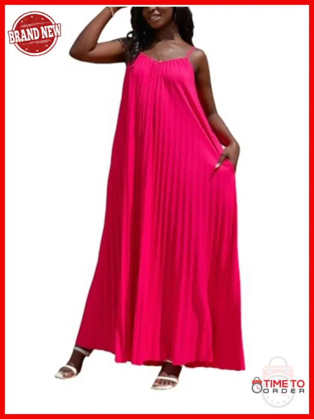 Women's Casual Spaghetti Strap A-Line Dress with Pockets